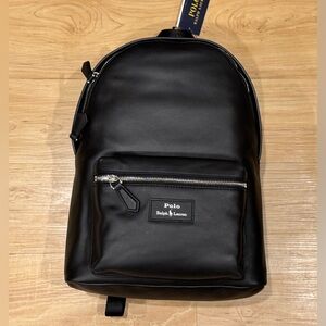 Polo Ralph Lauren Men’s Stitched Big Pony Smooth Leather Backpack Black NWT
